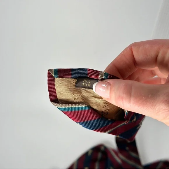 DAKS silk tie striped embroidered bird vintage prep - Picture 8 of 10